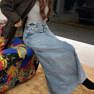 极速BKQU Vintage High Waist Straight Denim Skirts FWor Women