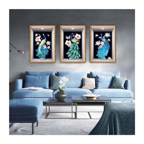 极速墙壁b贴纸自粘可移3D立体客厅装饰画餐厅欧式孔雀沙发背景墙