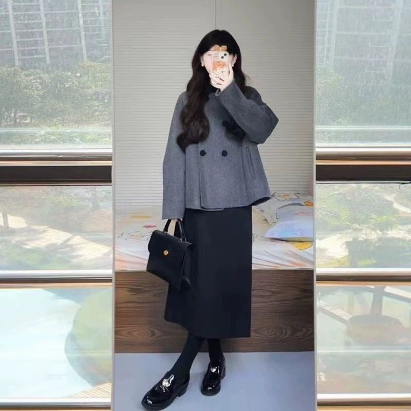 大码女秋冬一整套穿搭胖mtm显瘦遮肚子减龄时尚洋气连衣裙两件套