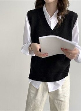 极速Sweater Vest Women Elegant Solid Fashion V-Sneck Loose S