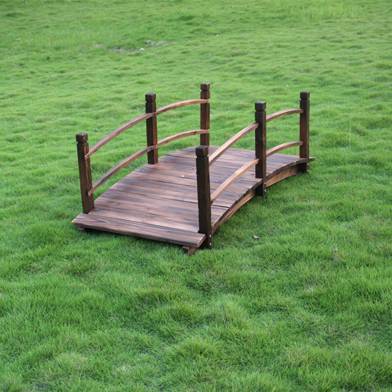 极速田园乡村花园户外小拱桥实木防腐庭I院露台装饰碳化木桥凉亭