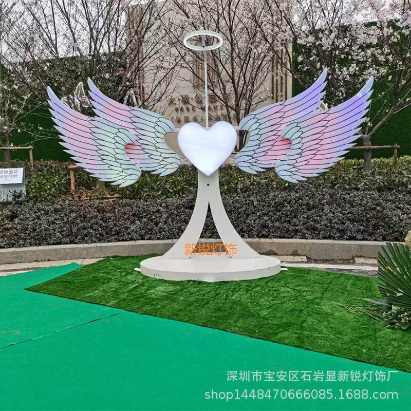 户外城市夜景网红互动拍照道具亚克力天使之翼RGB发光翅膀景观灯