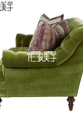 法式丝绒沙发复古客厅可拆洗小户型布艺橄榄绿拉扣美式三人位沙发