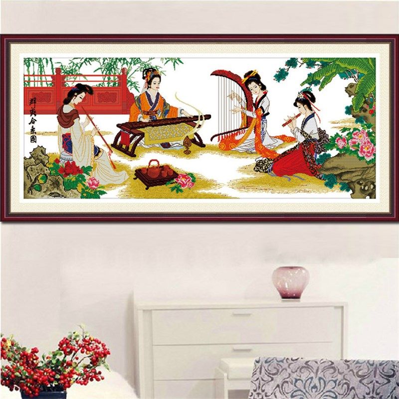 青飞精准印布群英合乐十字绣琴棋书画四大美女古典美女新款,居家布艺,缝纫DIY材料套装,淘宝优惠券,粉丝福利购,淘宝优惠卷