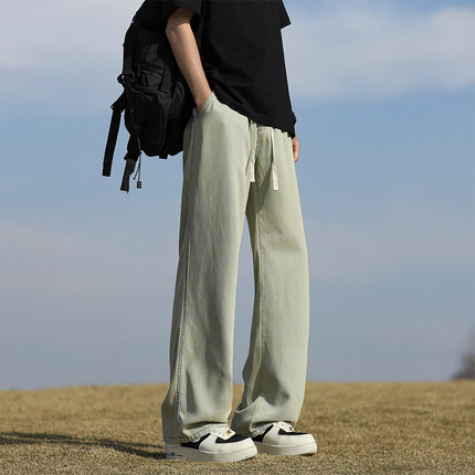 当潮马美式牛仔裤男士春夏季新款垂感宽松复古直筒休闲潮阔腿长裤