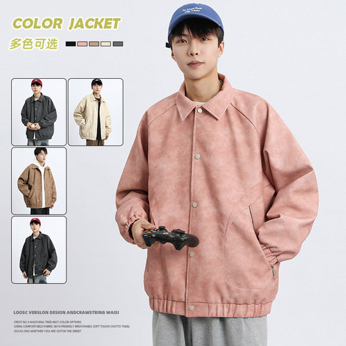 当潮马M-8XL新款大码工装PU皮衣男加肥加大皮夹克宽松外套JYD5816