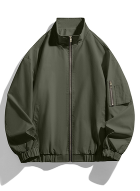 当潮马纯色棒球领飞行员夹克青年春秋季休闲时尚百搭外套CSLW600