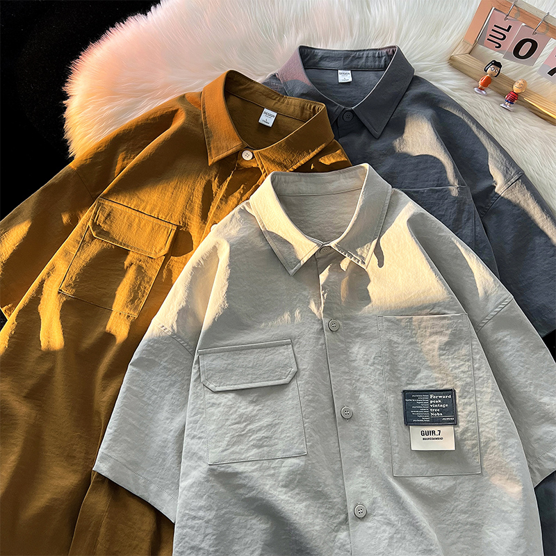当潮马夏季休闲港风韩版盐系男友穿搭宽松日系潮流薄款痞帅衬衫