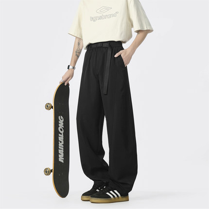 当潮马夏季薄款速干裤子凉感港风宽松直筒休闲裤空调裤QBWK10188