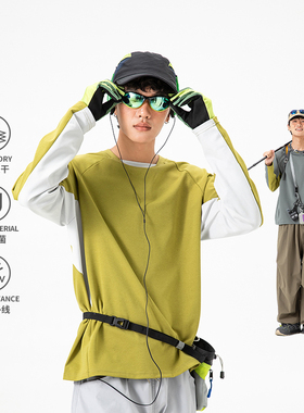 当潮马长袖T恤山系户外男女同款圆领百搭拼色运动通勤IZEXX90583