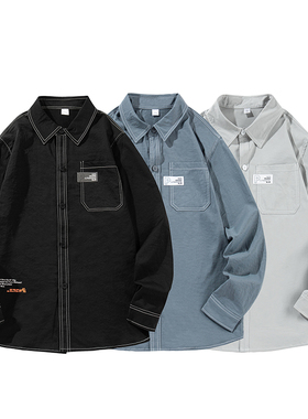 G26男士衬衫式外套潮流春秋季宽松百搭长袖休闲黑色寸衣