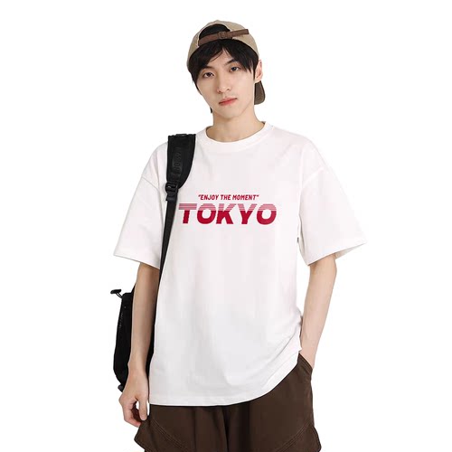 当潮马短袖t恤男女夏季印花宽松纯棉T恤潮流百搭短袖DF009-DCM01
