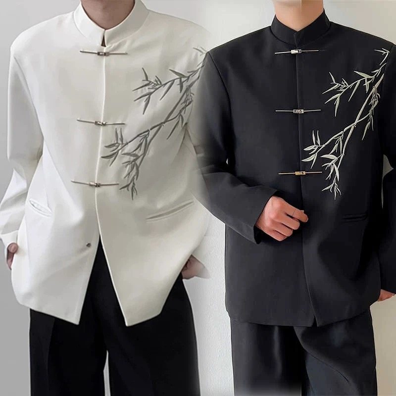 出租新中式男装飞机扣中国风翠竹刺绣外套垫肩毕业典礼礼服中山装,男装,中山装,淘宝优惠券,粉丝福利购,淘宝优惠卷