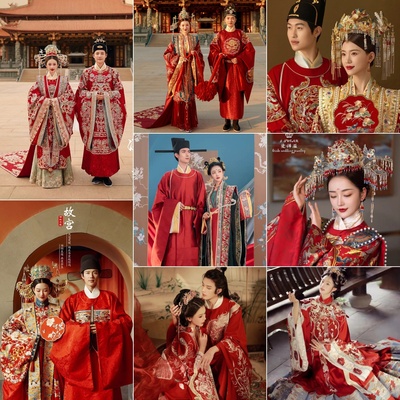中式婚服全套长拖尾租赁