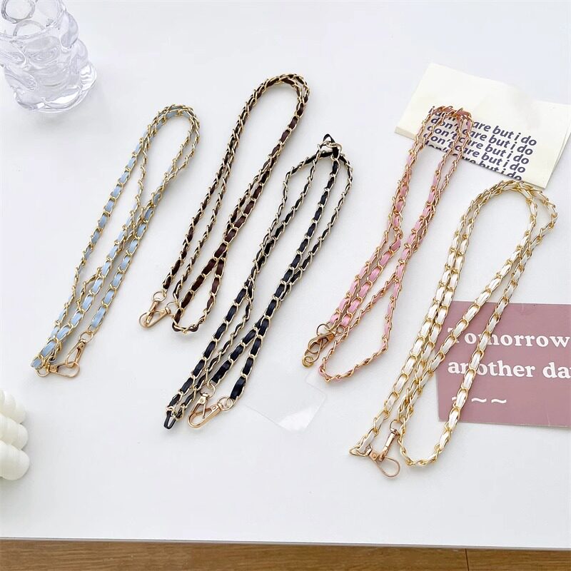 班诗迪手机挂绳挂脖小香风金属斜跨背带皮链壳包包通用防丢失女款可背