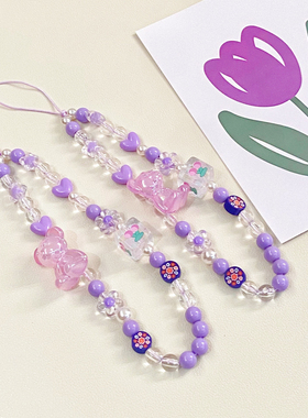 手机壳链条挂环水晶小熊方块挂绳少女ins风耳机套串珠diy手环贴片相机挂件可爱挂绳钥匙扣ccd手工挂坠款高级