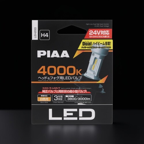 PIAA前灯/雾灯用LED 4000K白光 Dual 12V/24V通用 19W 2600lm H4