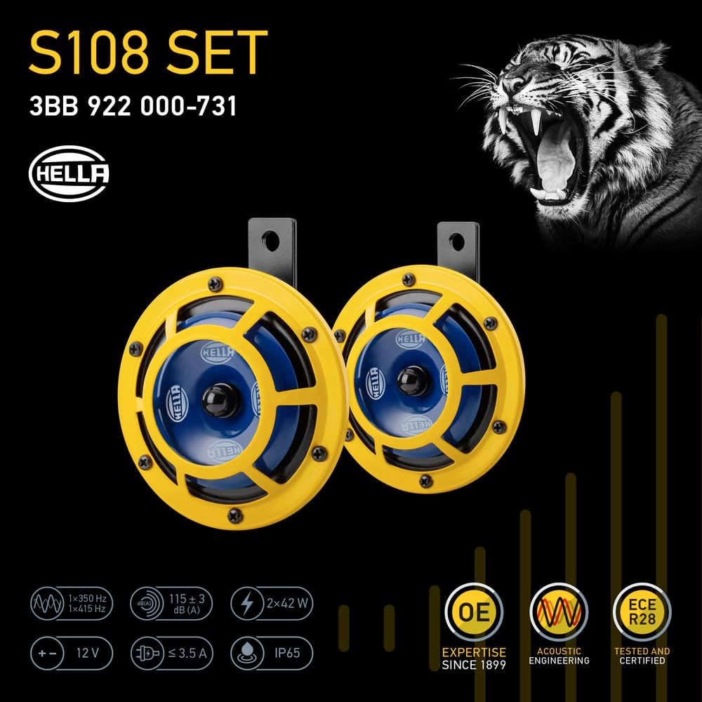 德国HELLA海拉豹双音汽车喇叭12V盘型高低音双赫兹115dB原装正品
