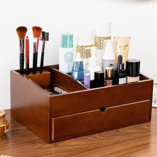 木质化妆品盒多功能大容量口红护肤品收纳盒实木梳妆台分类置物架