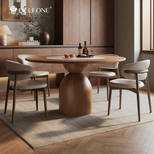 德利丰中古风电磁炉多功能板岩板餐桌复古小户型家用内嵌转盘圆桌