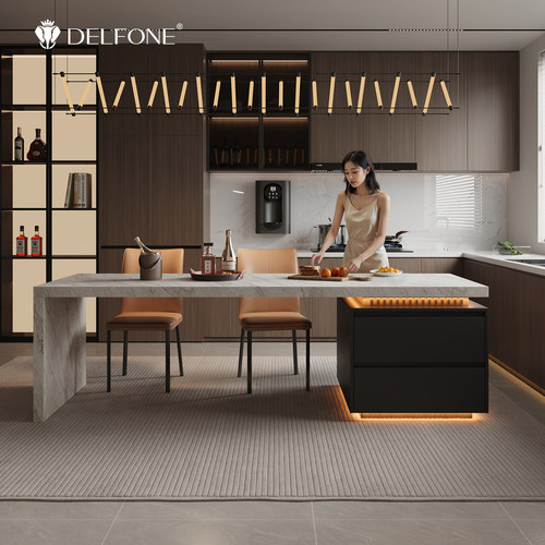 德利丰意式极简齐平岩板岛台餐桌