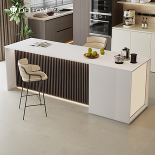 德利丰岩板岛台餐桌一体家用现代简约轻奢开放式吧台厨房齐平岛台