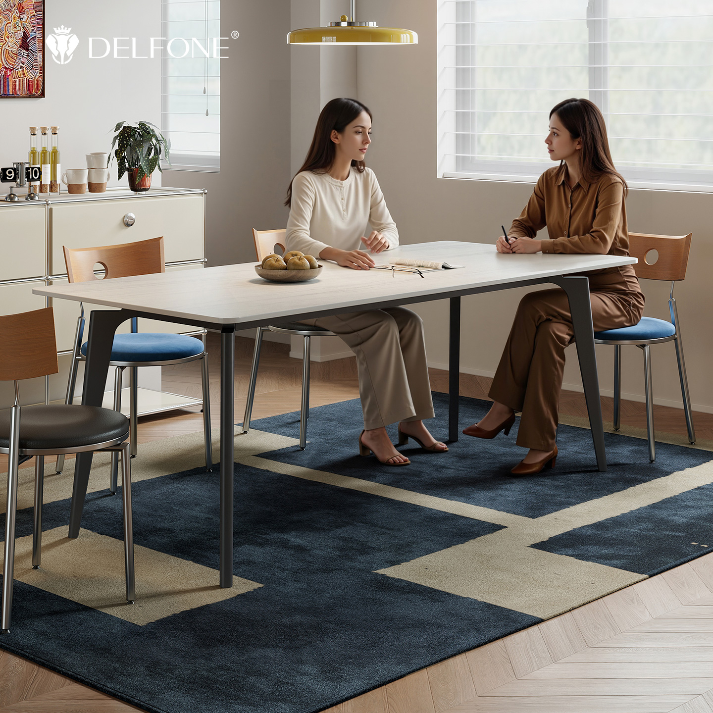 德利丰包豪斯中古岩板餐桌椅组合