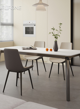 德利丰不锈钢岩板餐桌极简现代简约轻奢高级感小户型家用白色饭桌