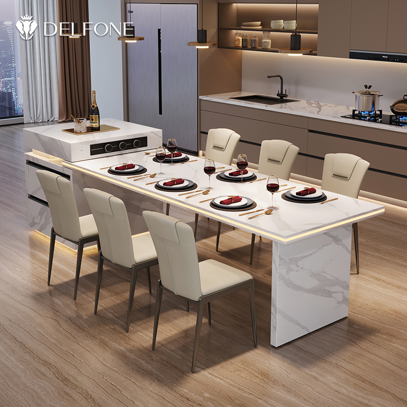 德利丰轻奢可伸缩全岩岛台餐桌