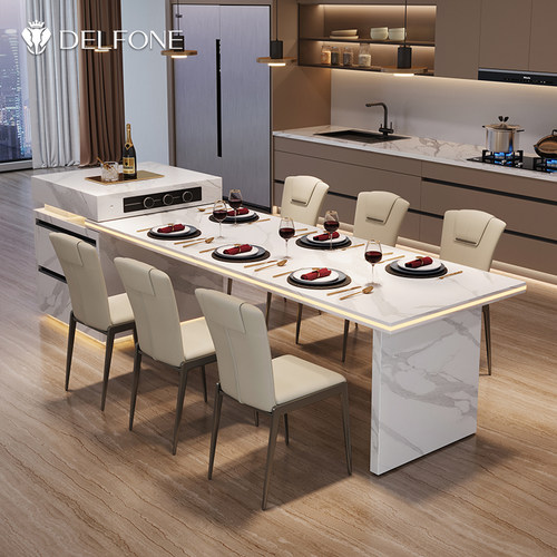 德利丰轻奢可伸缩全岩岛台餐桌