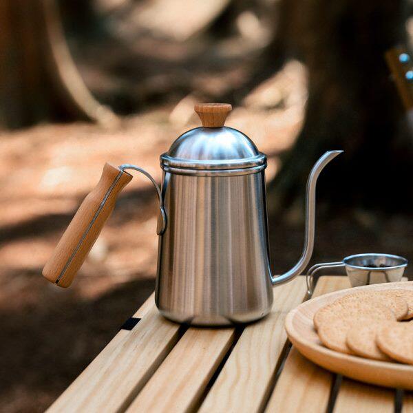 手冲咖啡壶L户外野炊不锈钢4650露营嘴泡茶30木长M便携烧水壶手柄