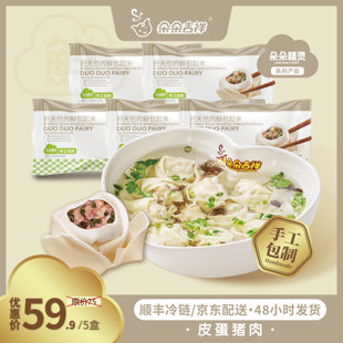 朵朵精灵.朵朵吉祥馄饨云吞抄手  皮蛋鲜肉馄饨5盒*280g 手工大馅