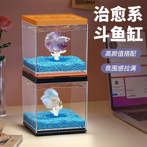 小型桌面斗鱼专用鱼缸2026新款造景摆件多格积木观赏鱼泰国创意