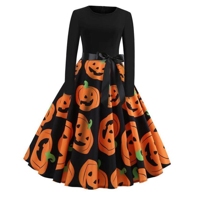 Halloween Cosplay Costume Props Fancy Pumpkin Womens Dress L