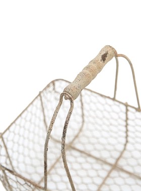 B花园杂货金属编织铁丝花篮装饰 做旧单把木柄篮子U储物收纳水果