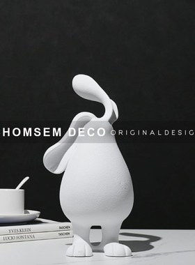 现代简约白色卡通海兔雕塑售楼处样板间软装饰品家居Y客厅艺术摆