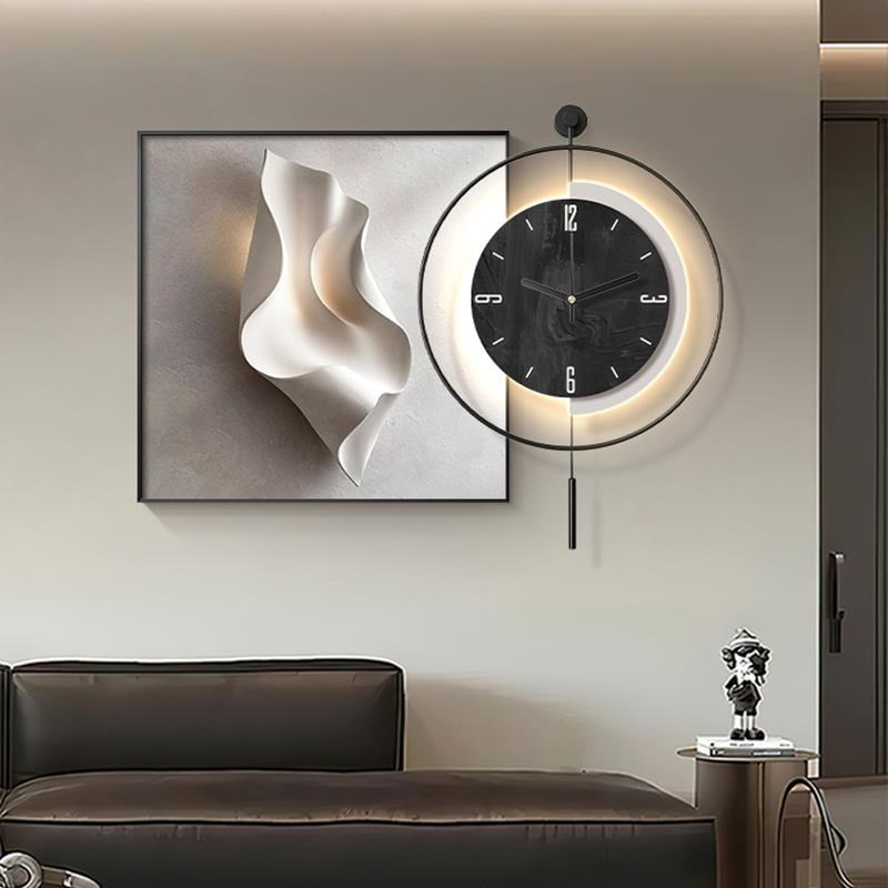 轻奢高级感挂钟餐厅装饰画浮雕z立体感带钟表挂墙客厅挂画餐桌时