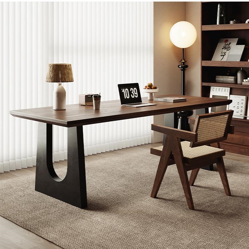 实木桌胡a桃木色客厅原木大长书桌餐桌椅工作台大板一体会议办公