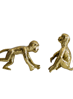 现代简约新中式铜猴子摆件创意客A厅书桌装饰金属工艺品小摆设金