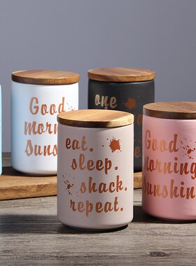 北欧陶瓷密封储物罐收纳罐厨房带盖K糖果茶叶罐家居装饰品