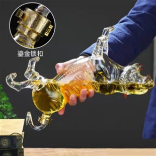 老虎酒瓶十二生肖泡酒瓶虎王木盒B玻璃酒瓶加厚虎形泡酒瓶缅甸直