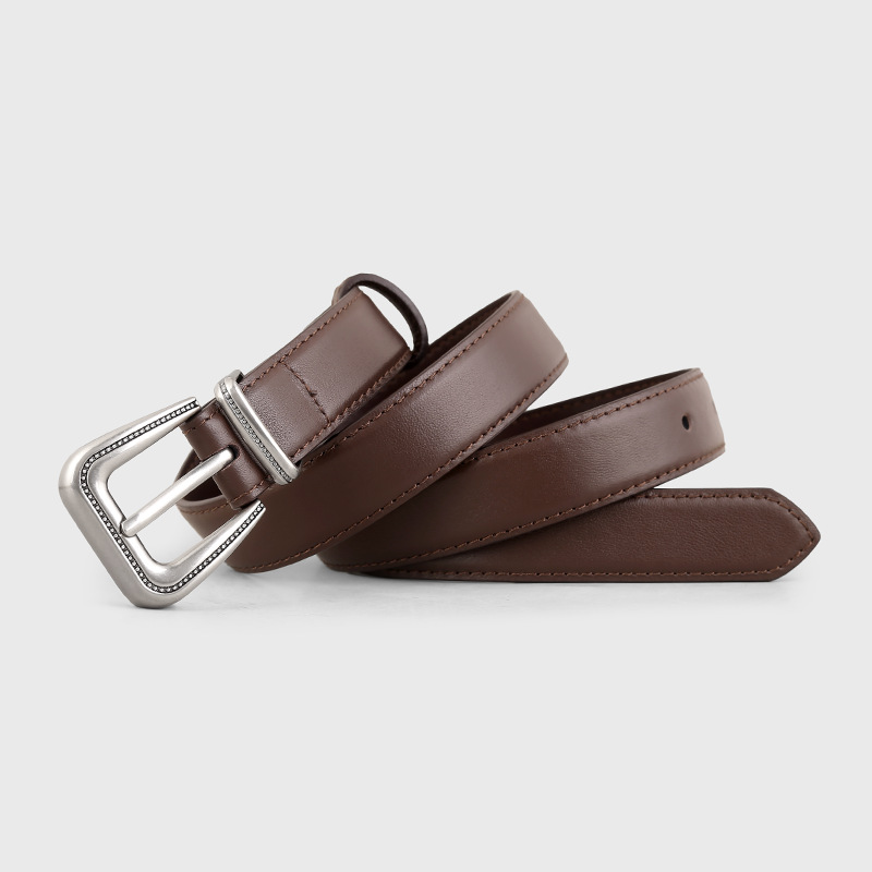 日本品质2025新款头层牛皮皮带女百搭银扣花雕装饰牛仔裤腰带现货