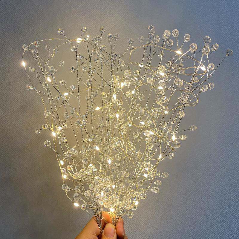 满天星花枝手工成品玻璃珠花束灯插花瓶干花装饰ins创意摆件礼物