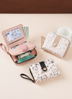 新款简约日式可爱小猫钱包大容量韩版百搭学生卡包二合一零钱包