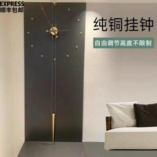 饰大指针纯铜轻奢石英钟 客厅现代简约大气极简挂钟表家用电视墙装