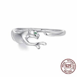 s925纯银个性美洲豹开口戒运动风可调节通勤猎豹戒指饰品