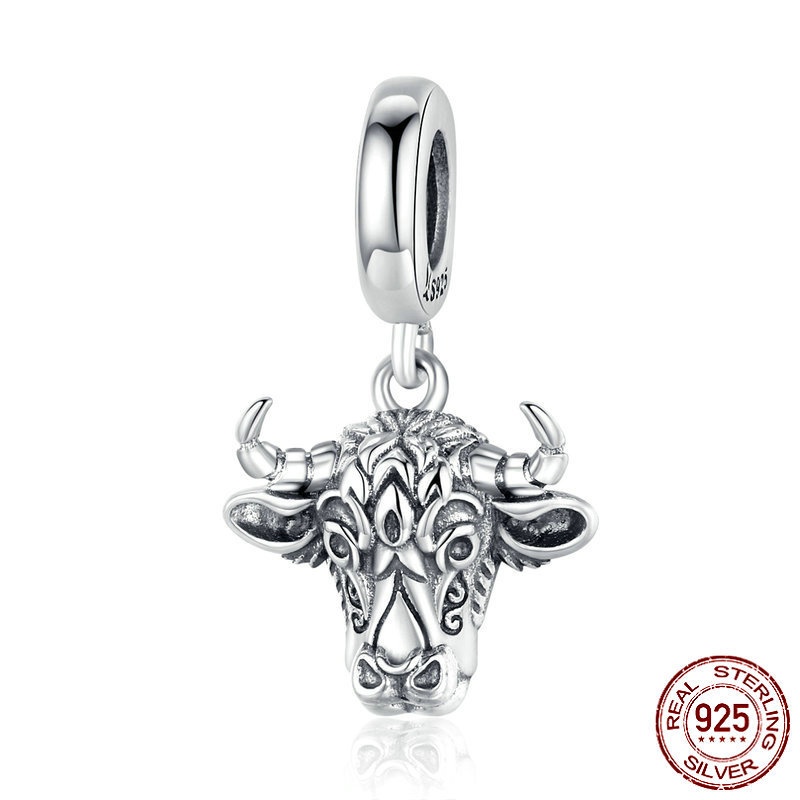 时尚串珠S925纯银牛头吊坠