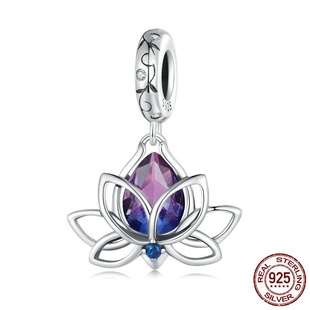 s925纯银饰品莲花吊坠渐变水滴碧玺diy手链珠子串珠