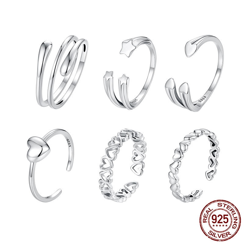 简约设计感S925纯银光面开口戒