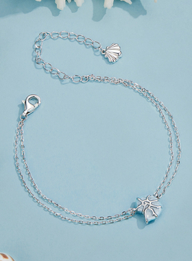 简约百搭蓝色海螺手链S925纯银镀白金小清新手饰